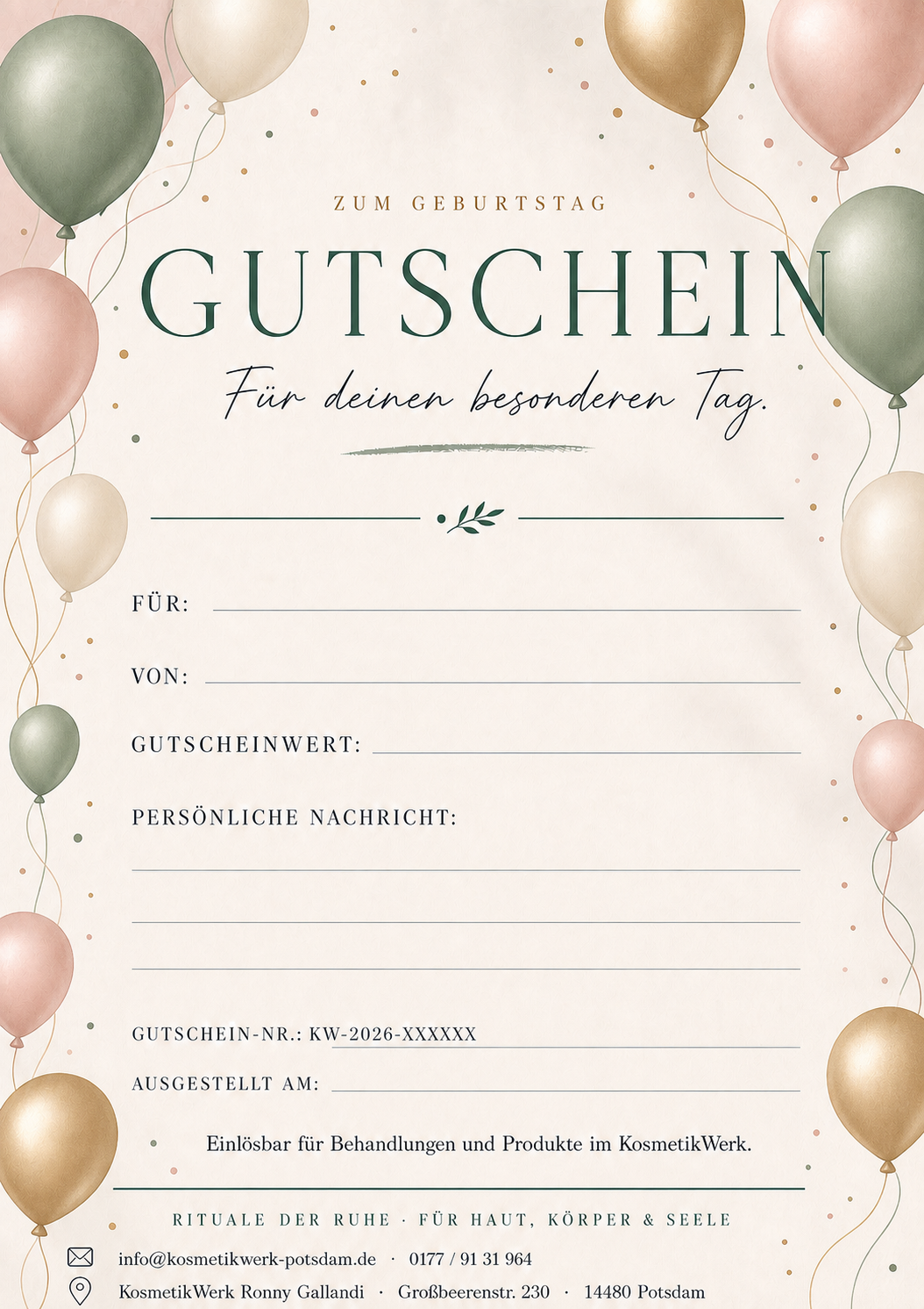 Geburtstagsgutschein mit Luftballons