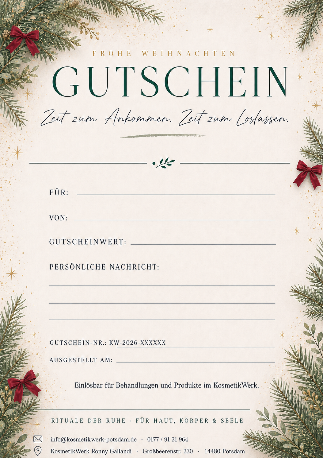Weihnachtsgutschein mit Tannenzweigen